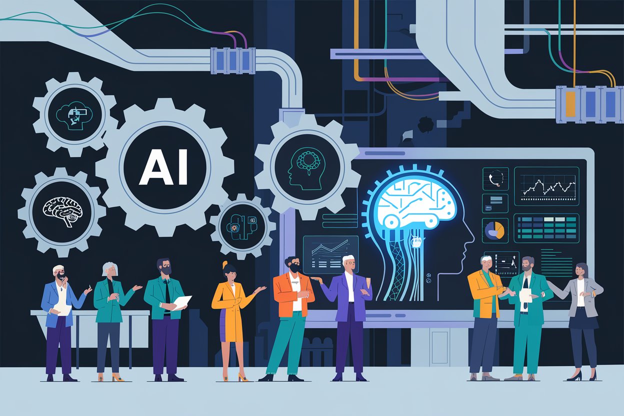 Team discussing AI adoption strategies in a modern office setting